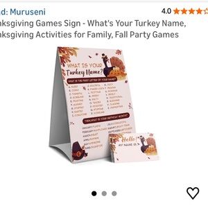 Thanksgiving "What's Your Turkey Name?" Game Sign - Pink
